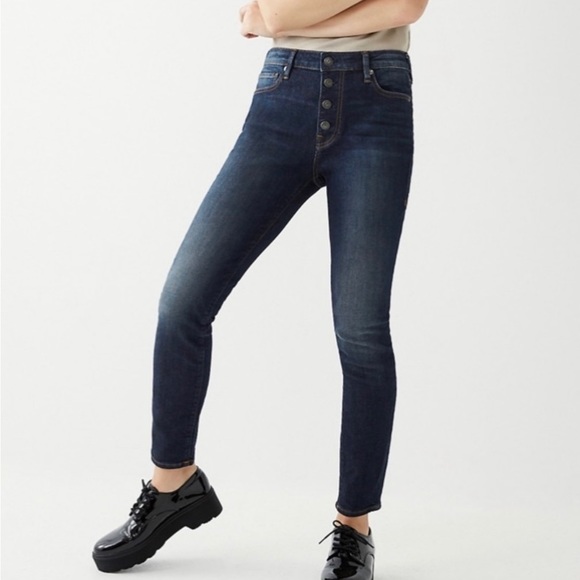 True Religion Halle Hi Rise Dark Blue Button Front Super Skinny Jeans Sz 28 NWT - Picture 1 of 12
